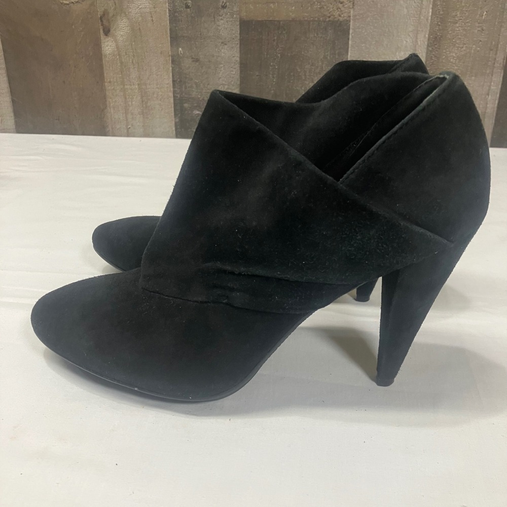 Coach Astrid Black Suede Wrap Ankle Boots Stiletto Heel Womens 6.5 Designer Goth